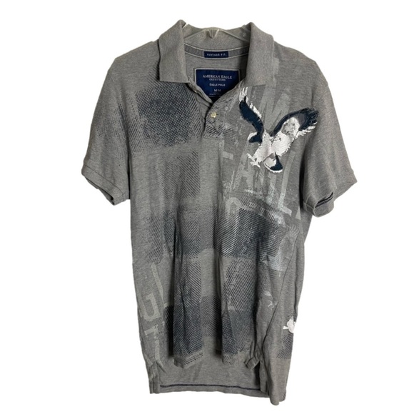 Men’s American Eagle Grey Vintage Polo Shirt Size Medium! - Picture 2 of 7